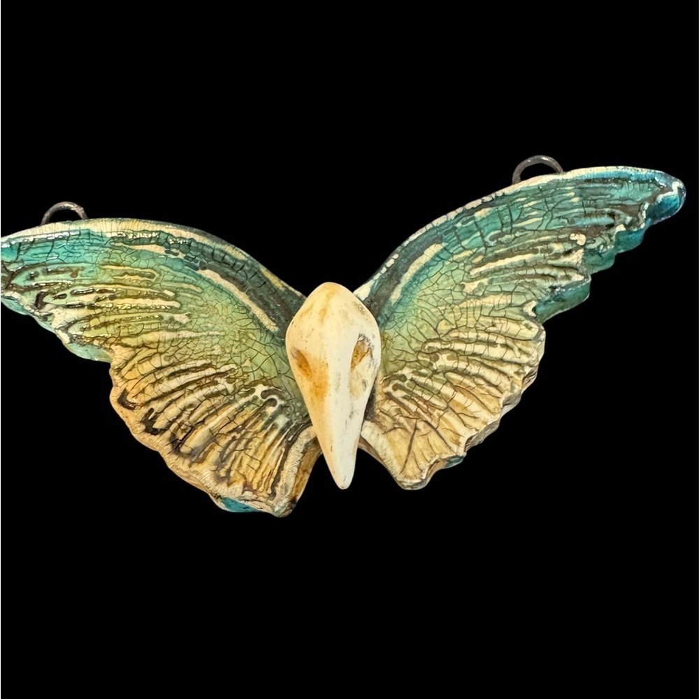Artisan Raven Wing Pendant - Green and Cream
